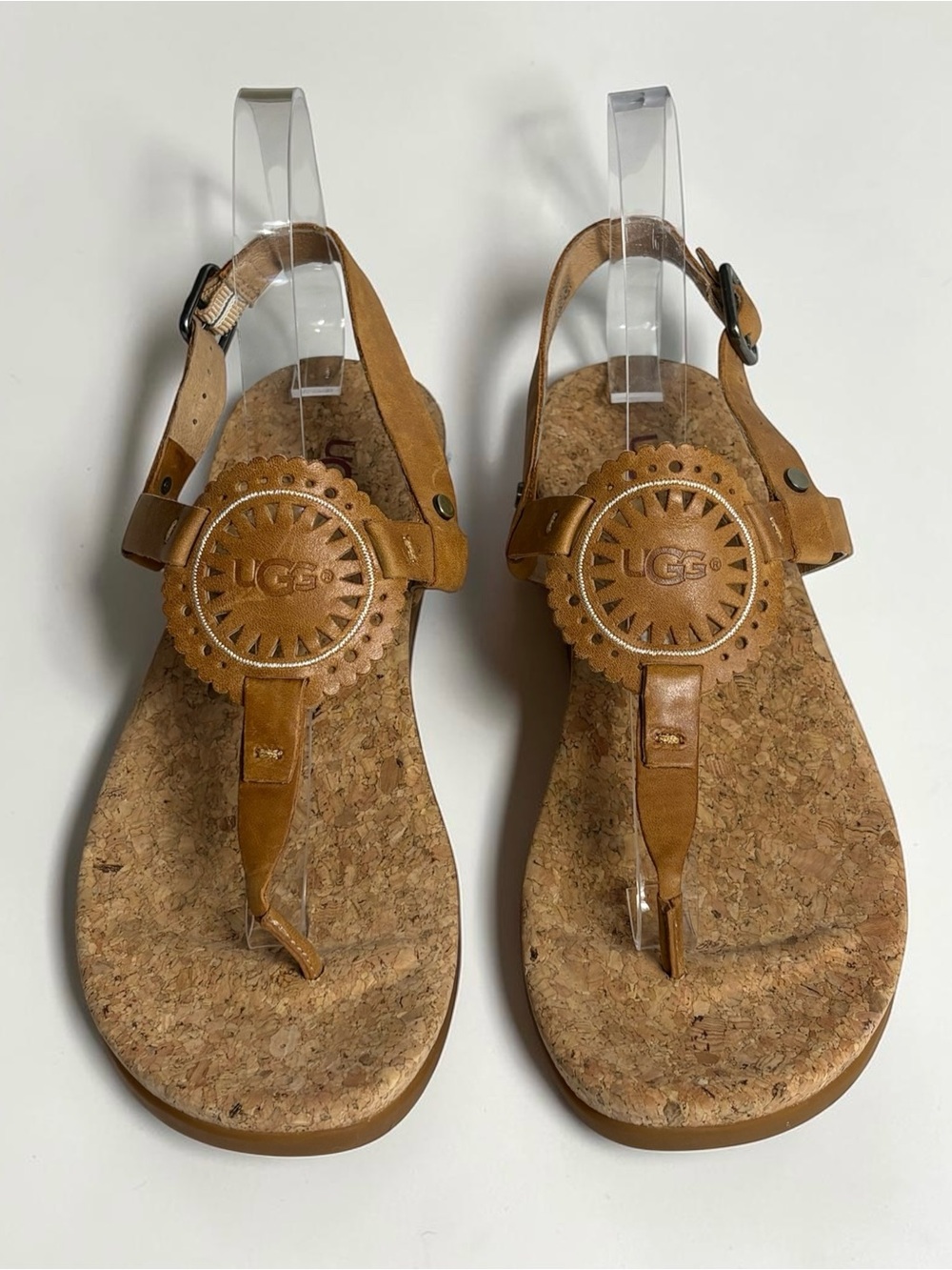 UGG Ayden II Leather Cork Thong Sandals Tan Size 8